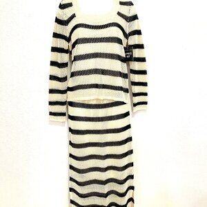 Absolutely Famous 2-Pc Crocheted Top and Long Skirt Dress, Cream/Black Size S